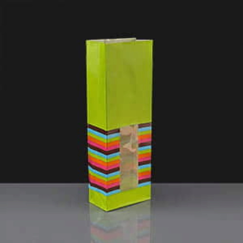 50 x 83 x 240mm Glossy Green Windowed Paper Bag with Stripes | Sale
