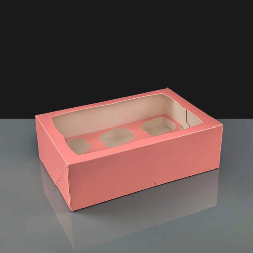 Pink Windowed Cupcake Boxes with 6 Hole Insert | Sale