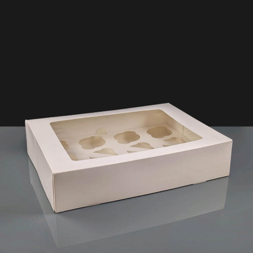 White Cupcake Boxes With 12 Holes & Windows