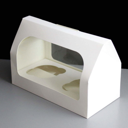White Windowed Cupcake Boxes with 2 Hole Insert