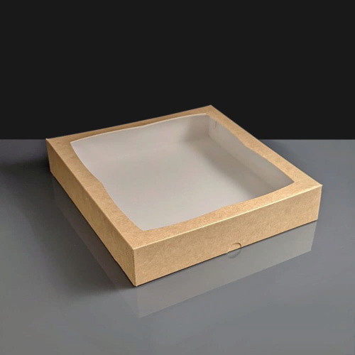 Square Kraft Cake Box With Window 258 x 258 x 52mm 