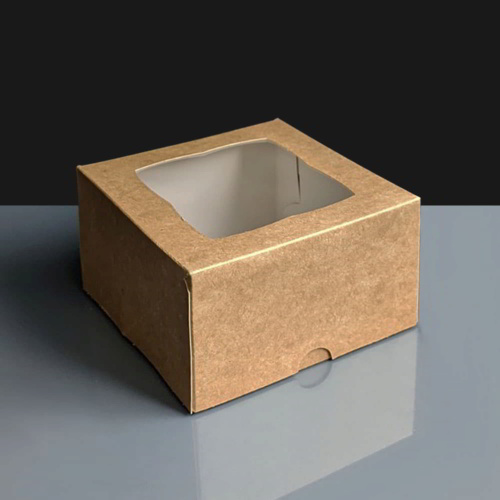 Kraft Cake Box With Window - 125 x 125 x 75mm 