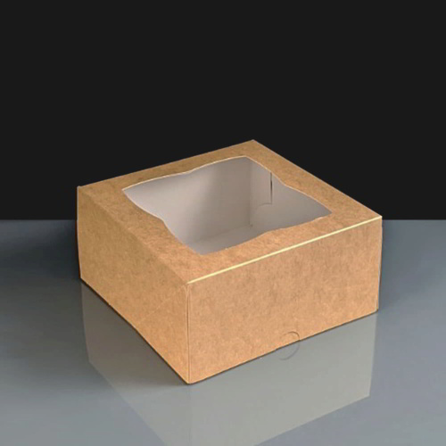 Kraft Cake Box With Window - 154 x 154 x 75mm 