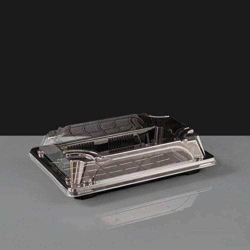 Medium Long Black Sushi Tray and Clear Lid