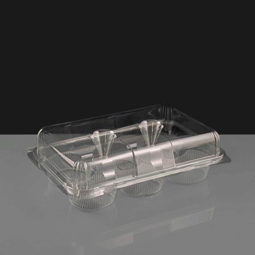 6 Cavity Plastic Hinged Cupcake Box or Pod