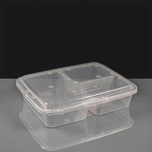 1200cc Clear 3 Compartment Rectangular Plastic Container and Lid