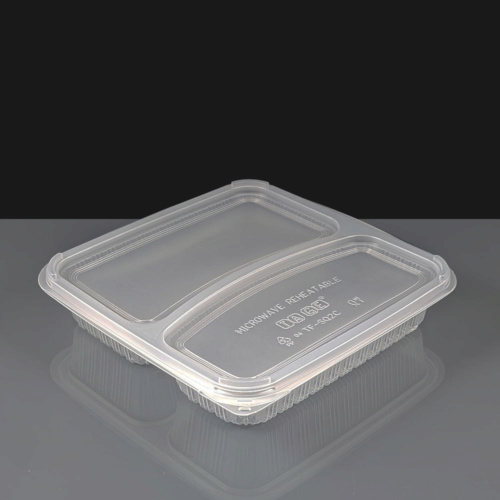Clear 2 Compartment Square Plastic Container and Lid