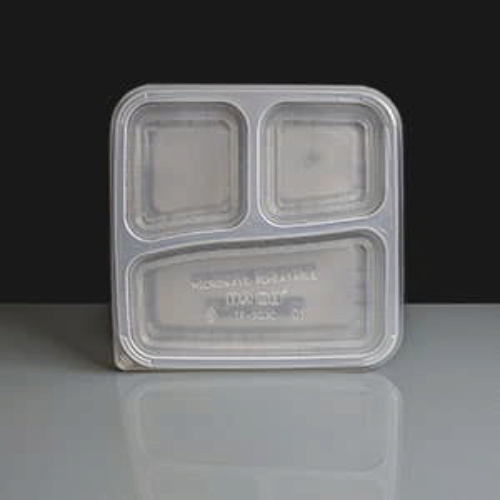 Clear 3 Compartment Square Plastic Container and Lid