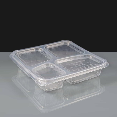 Clear 4 Compartment Square Plastic Container and Lid