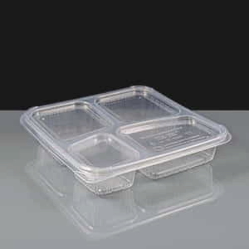 Clear 4 Compartment Square Plastic Container and Lid