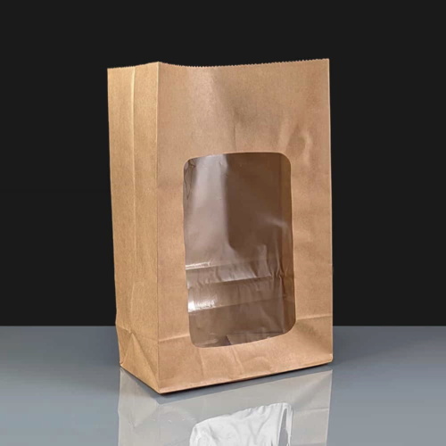 150x220x70mm BROWN Film Lined Deli Bag w. Window