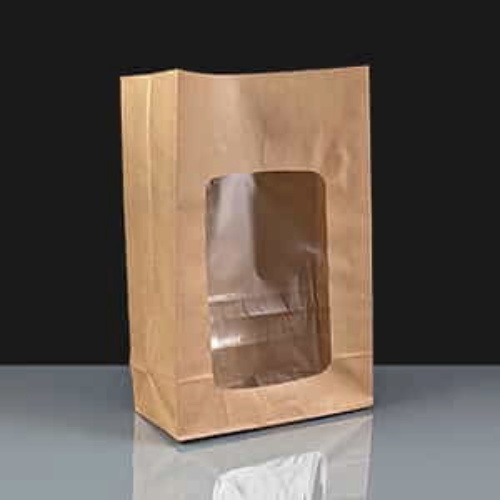 150x220x70mm BROWN Film Lined Deli Bag w. Window