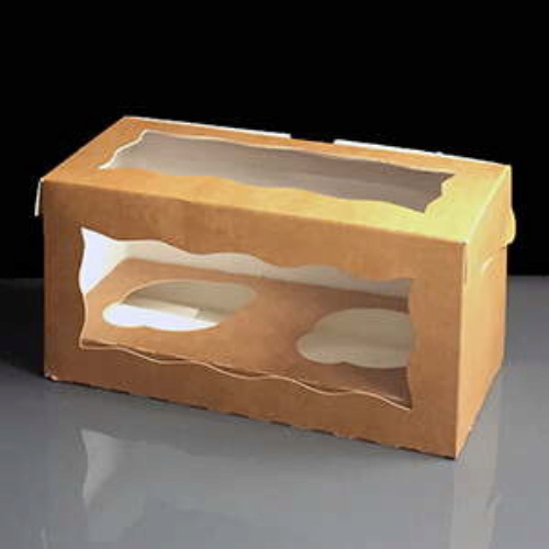 Kraft Windowed Two Hole Cupcake Boxes - Box of 100