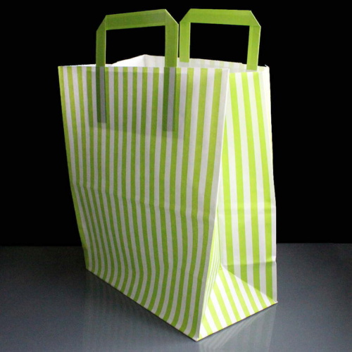 Lime Candy Striped Handled SOS Bags 250 x140 x 300mm