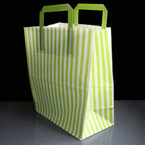 Lime Candy Striped Handled SOS Bags 250 x140 x 300mm