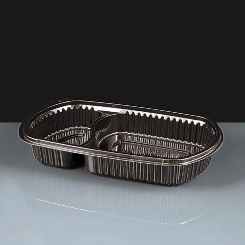Deluxe 2 Comp Black Microwavable Container