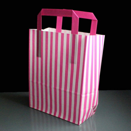 Pink Candy Striped Handled SOS Bags 180 x 80 x 230mm