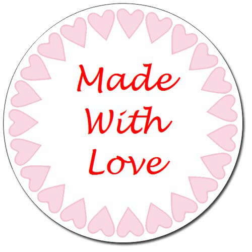 Custom Round Gloss Label - Pink Heart Border Design (Roll of 25)