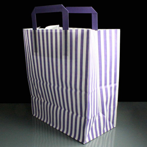 Purple Candy Striped Handled SOS Bags 250 x 140 x 300mm