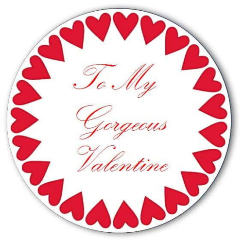 Custom Round Gloss Label - Red Heart Border Design (Roll of 25)