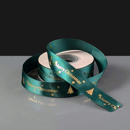 Merry Christmas Ribbon - Green & Gold - 25mm x 22m