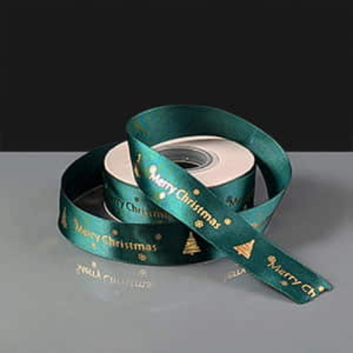 Merry Christmas Ribbon - Green & Gold - 25mm x 22m