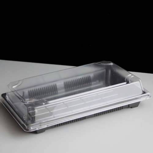 QA03 - Large Black Sushi Tray and Clear Lid