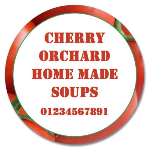 Custom Round Gloss Label - Tomato Border (Roll of 25)