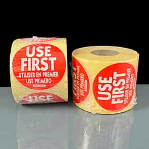 Removable Round Use First Labels - Roll of 500