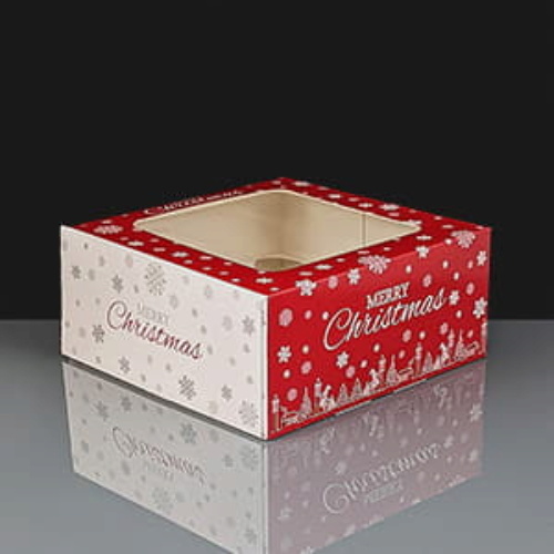 Premium Windowed Christmas SNOWFLAKE Single 4 Cupcake Boxes 7x7x3