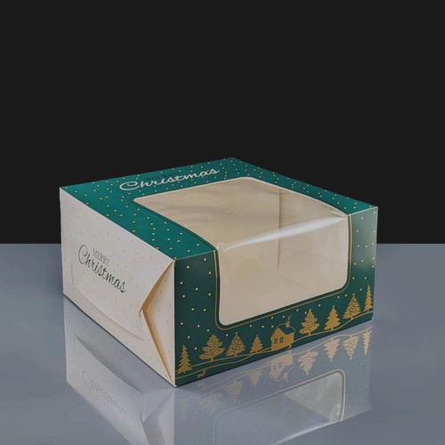 Premium Windowed Green Christmas Cake Boxes 6x6x4