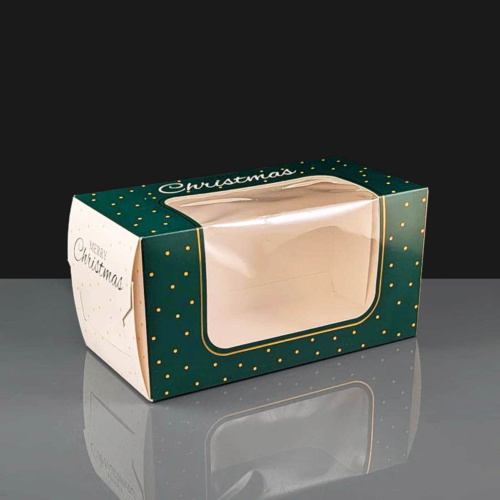 Premium Windowed Green Christmas Chocolate Log Boxes 8x4x4