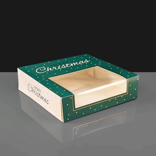 Premium Green Christmas Snowflake Square Mince Pie Box 7x7x2