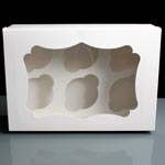 WHITE Windowed Cupcake Boxes with 6 Cavity Insert (CBD) - Scalloped Window