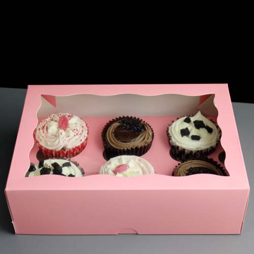 PINK Windowed Cupcake Boxes with 6 Cavity Insert PINK Windowed Cupcake Boxes with 6 Cavity Insert
