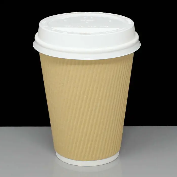 8oz 12oz 16oz Insulated Kraft Ripple Disposable Paper Coffee Cups,Lids Uk New 
