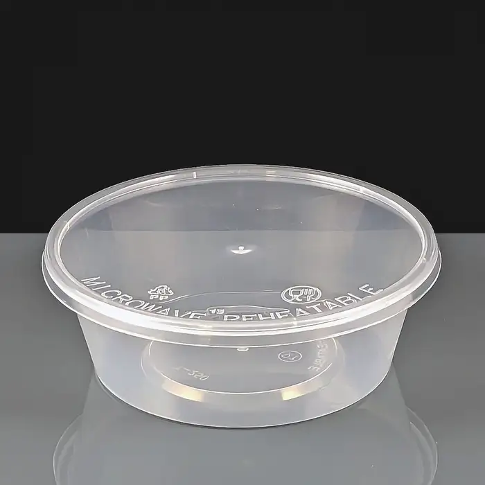 Takeaway Round Food Containers with Lids Clear Plastic Microwave Safe Deli  Pots