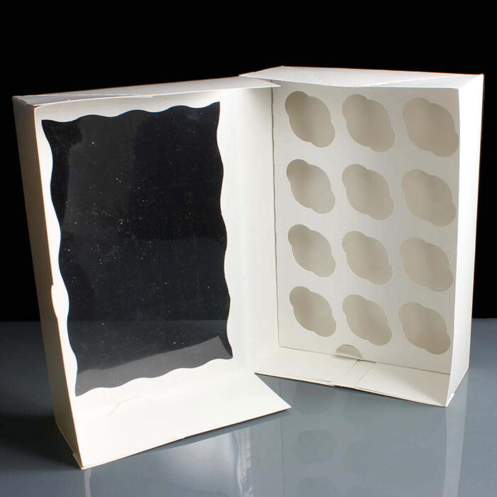 White 12 Cavity Mini Cup Cake Boxes with Film Window (100)