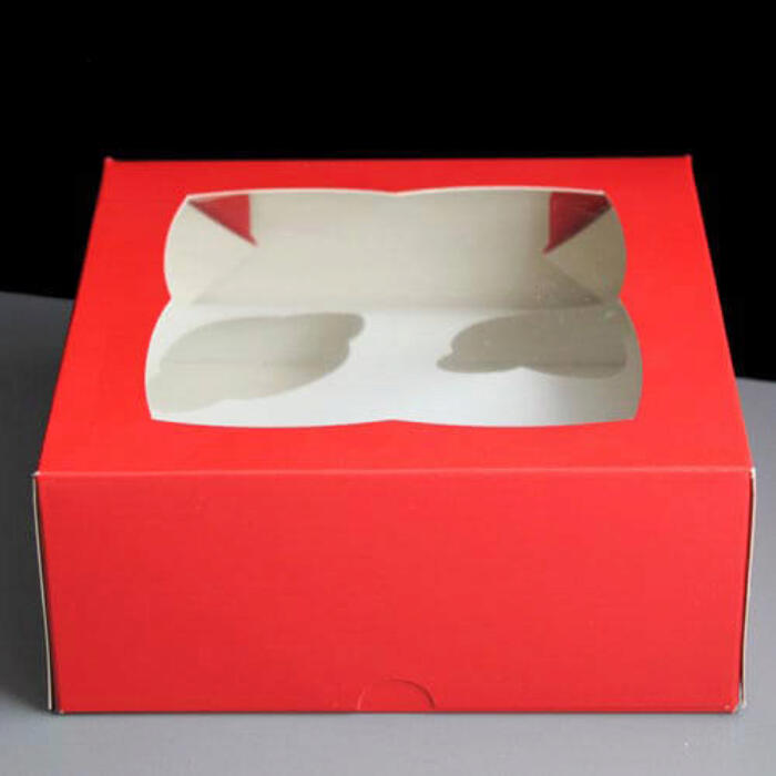 Red Cardboard 4 Hole Cupcake Boxes