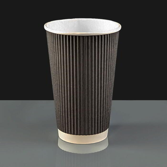 Black 16oz Ripple Paper Coffee Hot Drink Cups