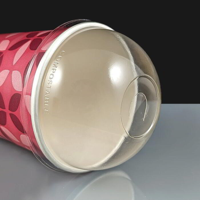 Domed PLA Straw Slot Lid for cold cups