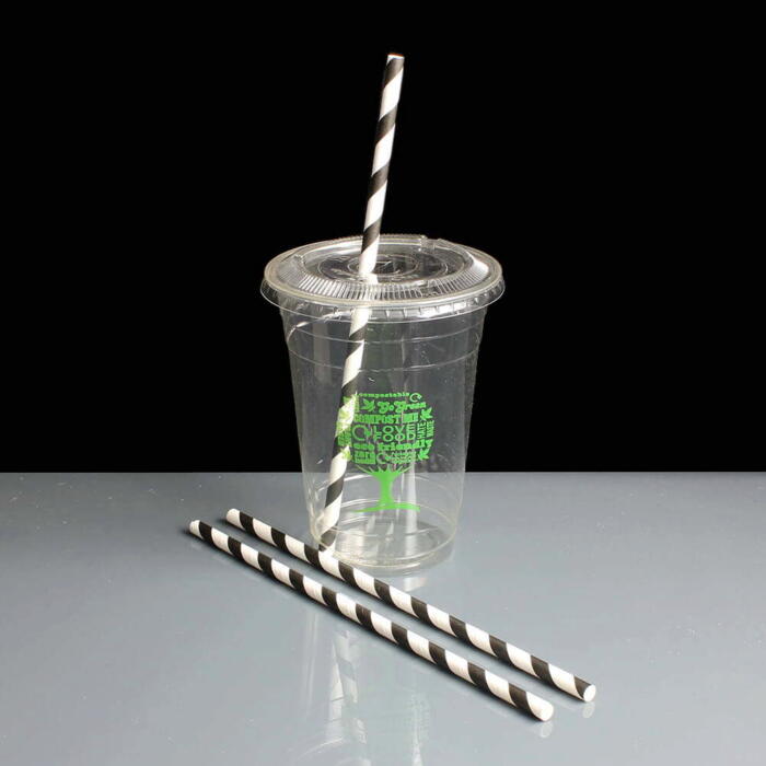 Black and White Striped Paper Straws 195mm