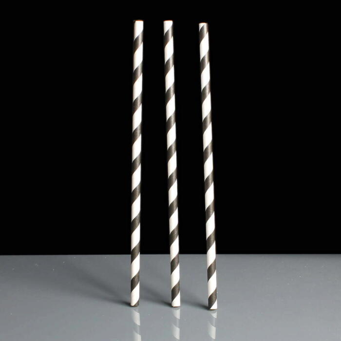 Black and White Striped Paper Straws 195mm