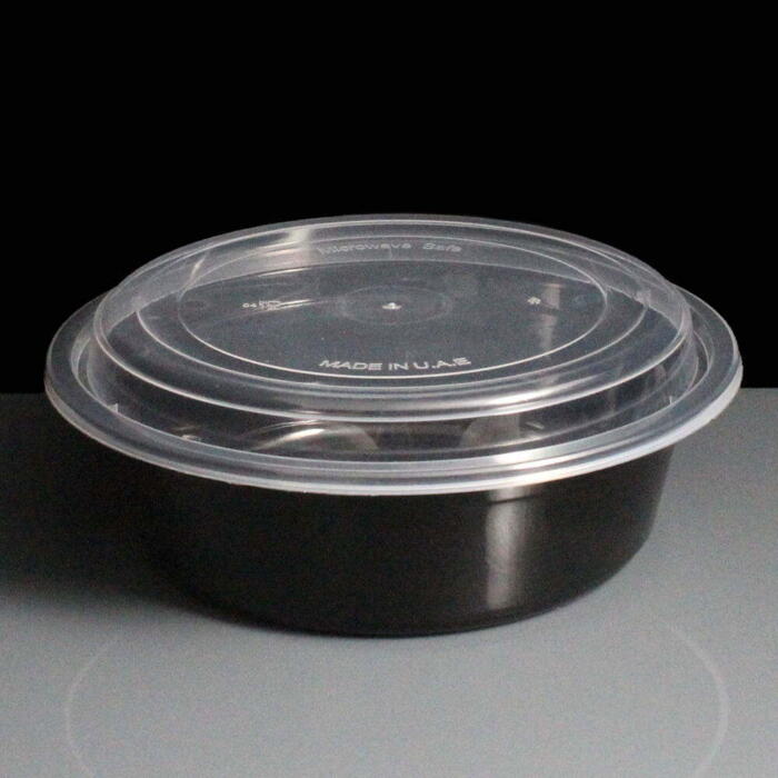 32oz Round Black Plastic Take Away Food Container and Lid