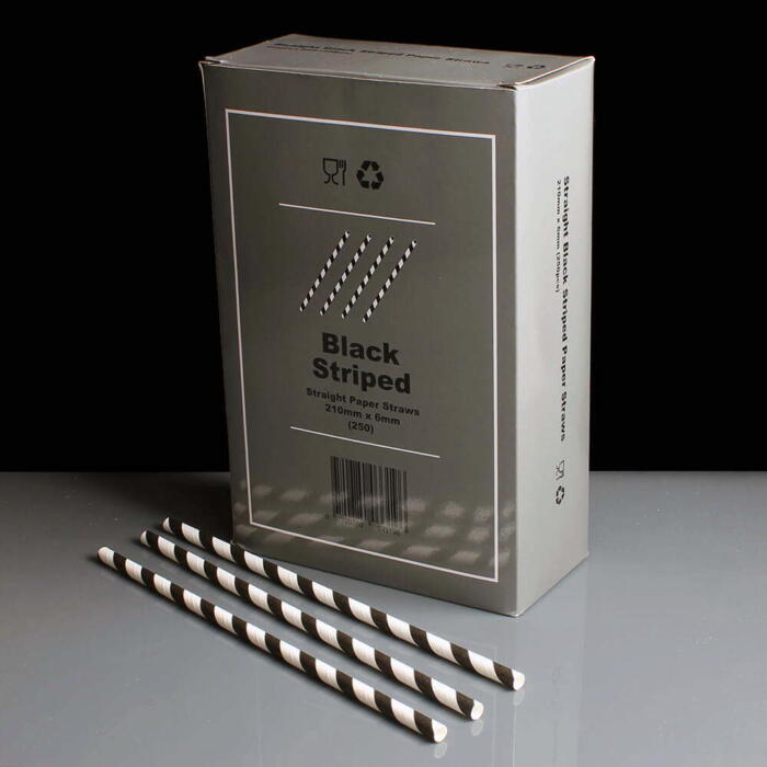 Black and White Striped Paper Straws 195mm