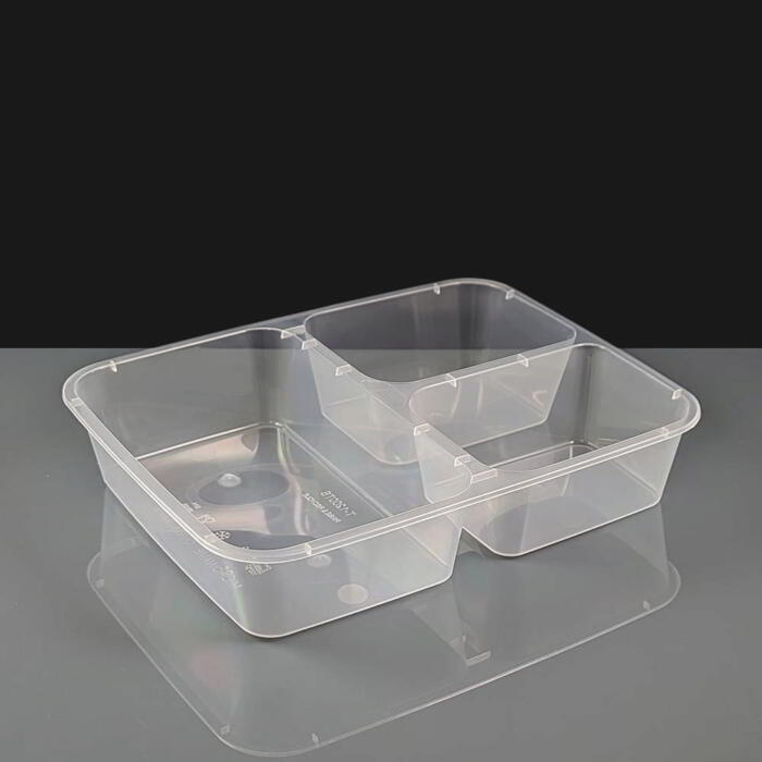 1200cc 3 Cavity Clear Rectangular Plastic Container & Lid