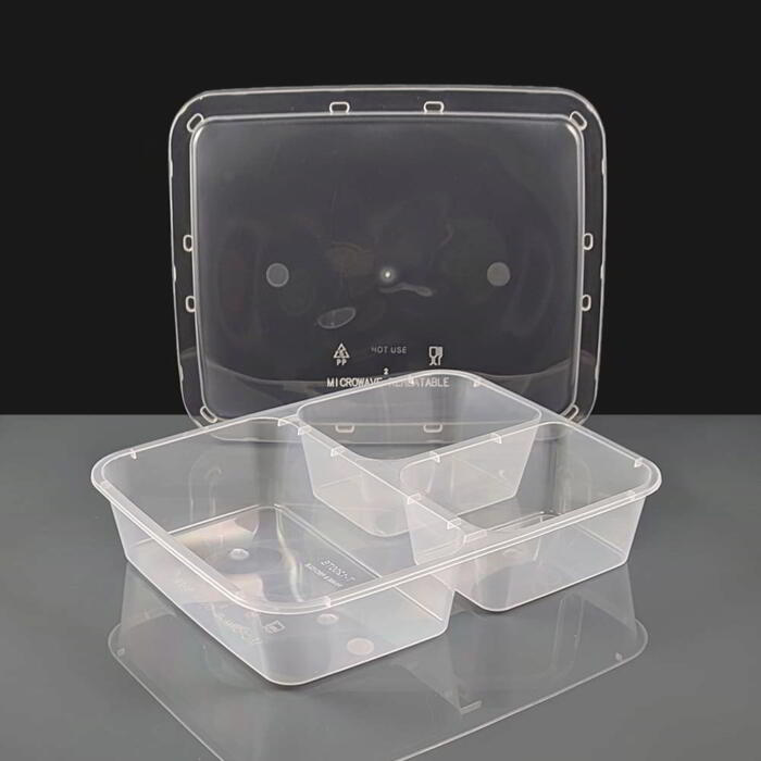 1200cc 3 Cavity Clear Rectangular Plastic Container & Lid