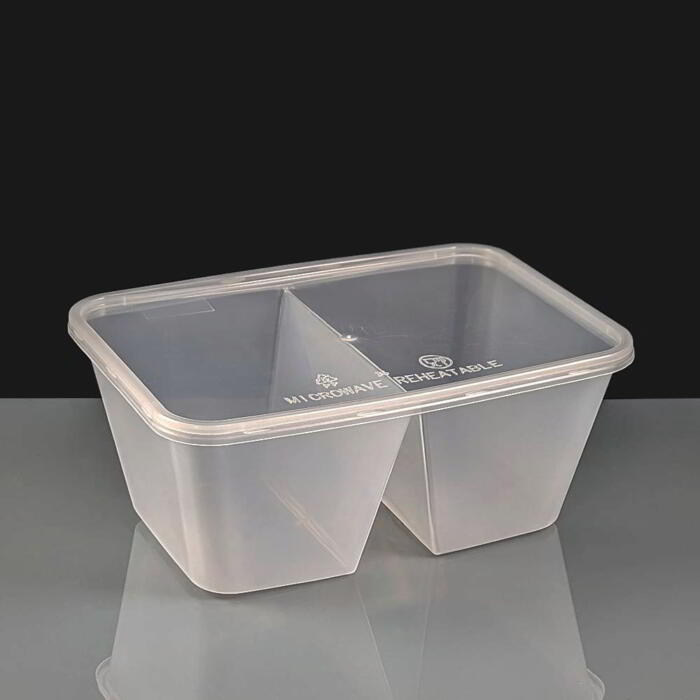 2 Cavity 1000cc Clear Rectangular Plastic Container & Lid