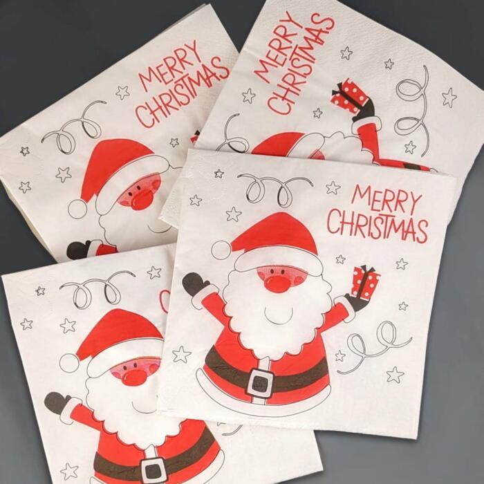 2 ply White Santa Merry Christmas Napkins / Serviettes