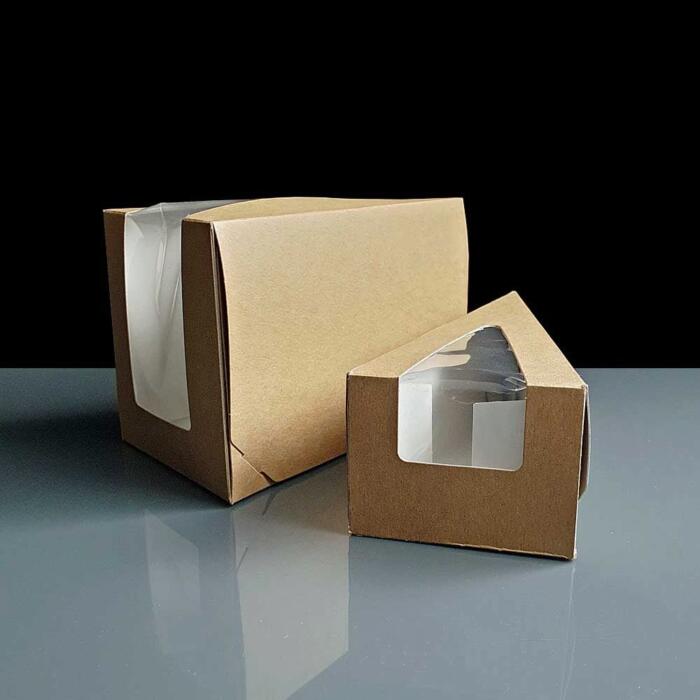 Small Brown Windowed Single Slice Cake Box Packaging